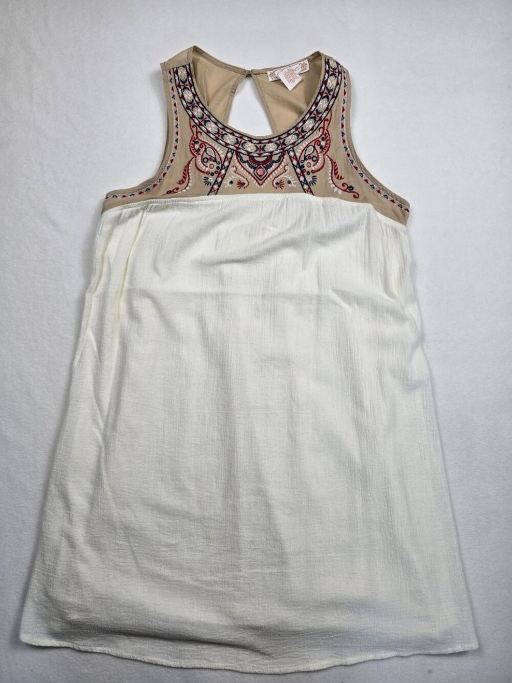 Anthropologie Flying Tomato M Boho White Sleeveless Dress Embroidered Necklines
